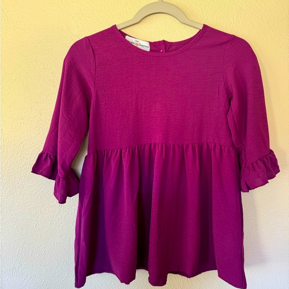 Plum Ruffle Long Sleeve with Button Detail